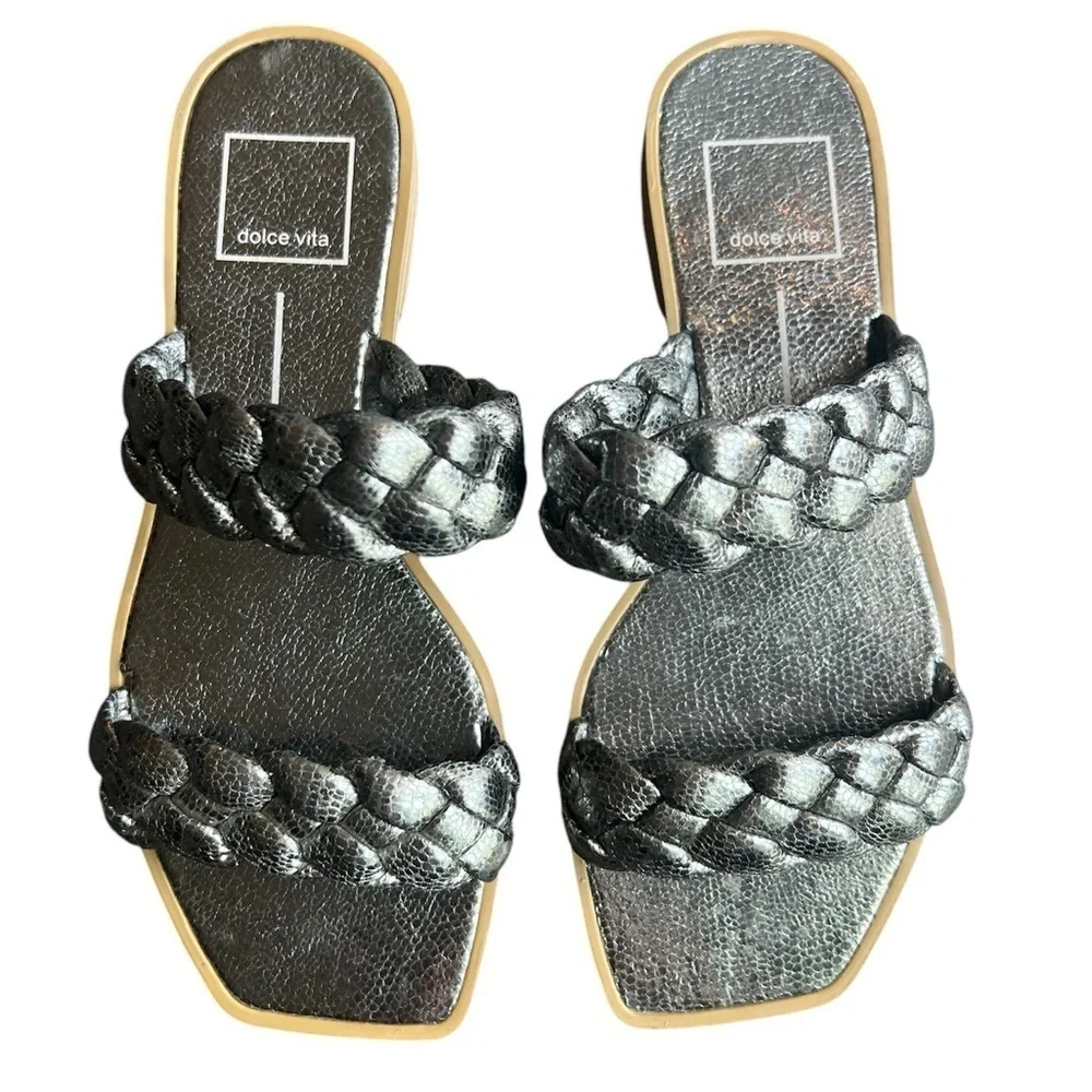 Dolce Vita Stella Silver gun metal Metallic Indy double braided Sandals size 6